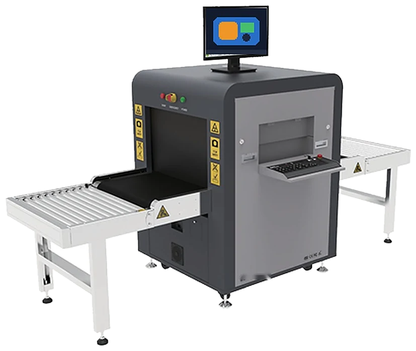 Compact X-ray baggage scanner with roller conveyor