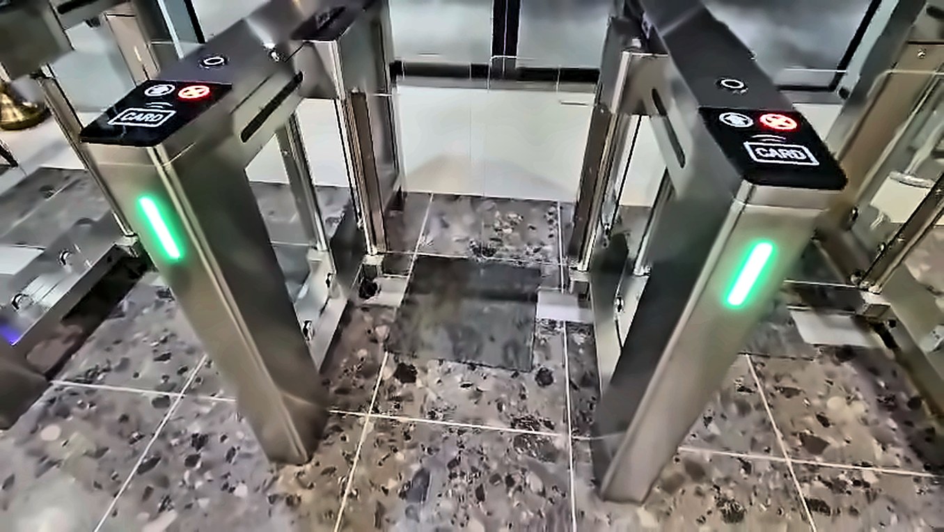 Speed gates installed by our team in a corporate lobby